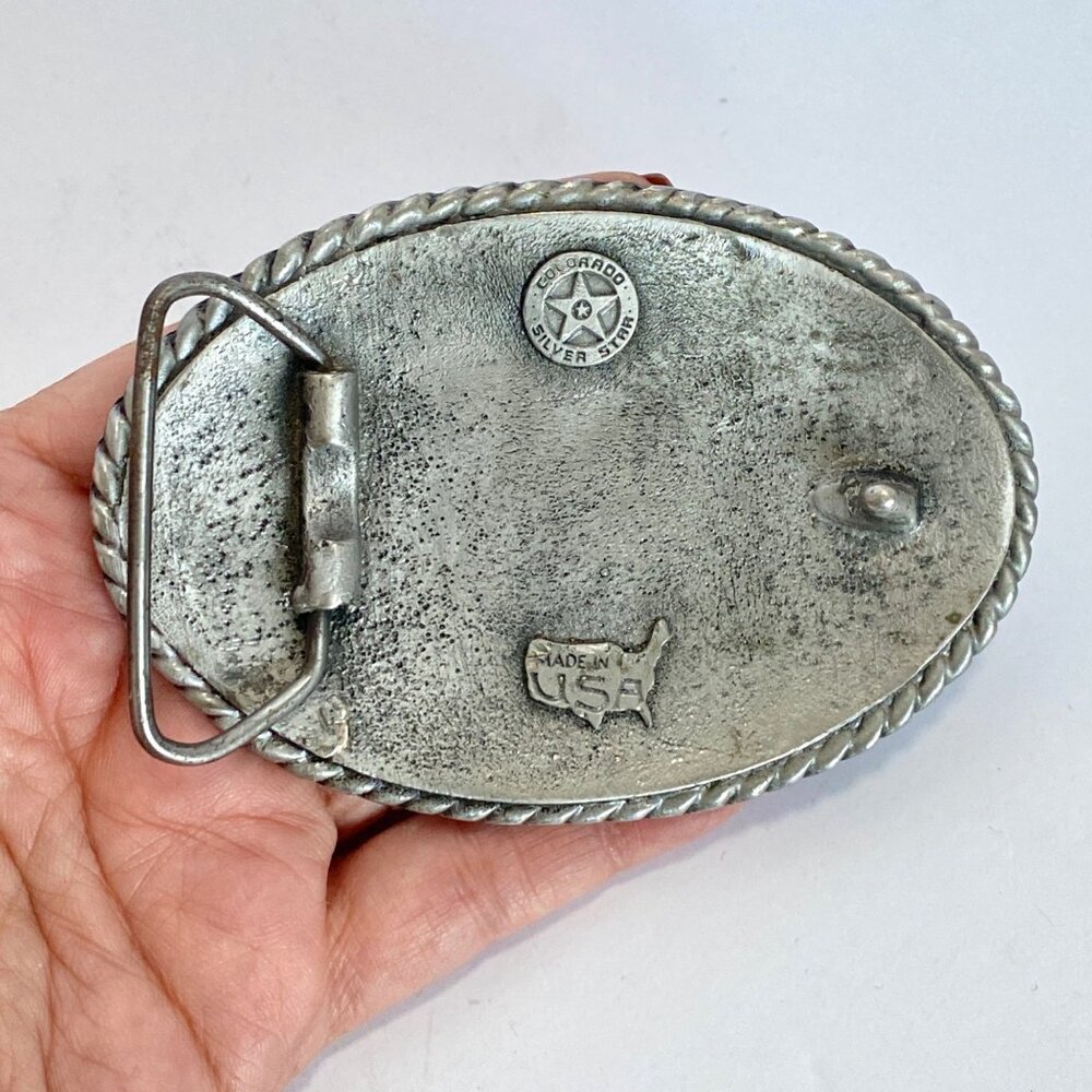 Rodeo Rider Colorado Silver Star Bucking Bronco USA Pewter Copper Belt Buckle - Picture 4 of 8